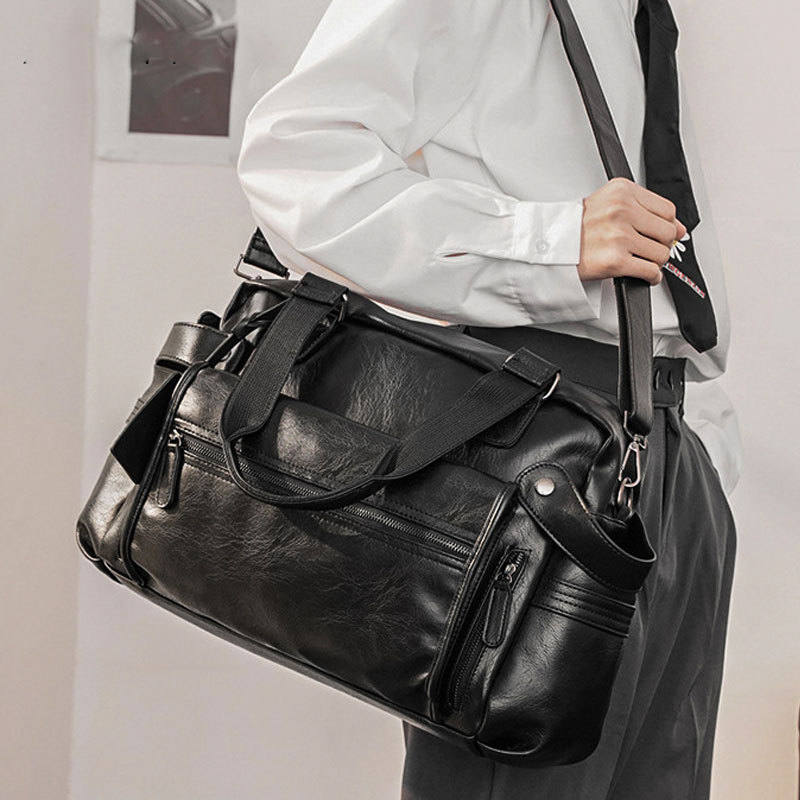 Luxury Bags With Zipper - Men PU Leather Briefcase Top-Handle Handbag