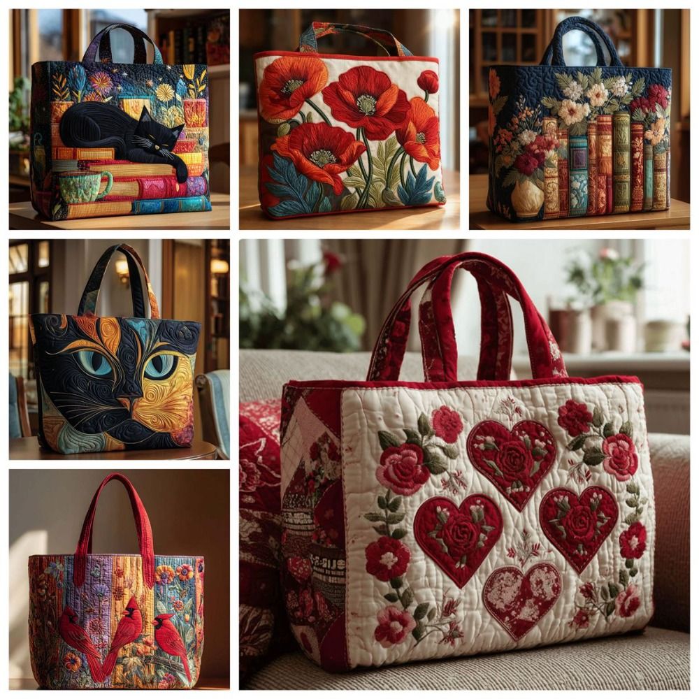 Luxury Quilted Bags - New Cat Pattern Quilted Tote Bag
