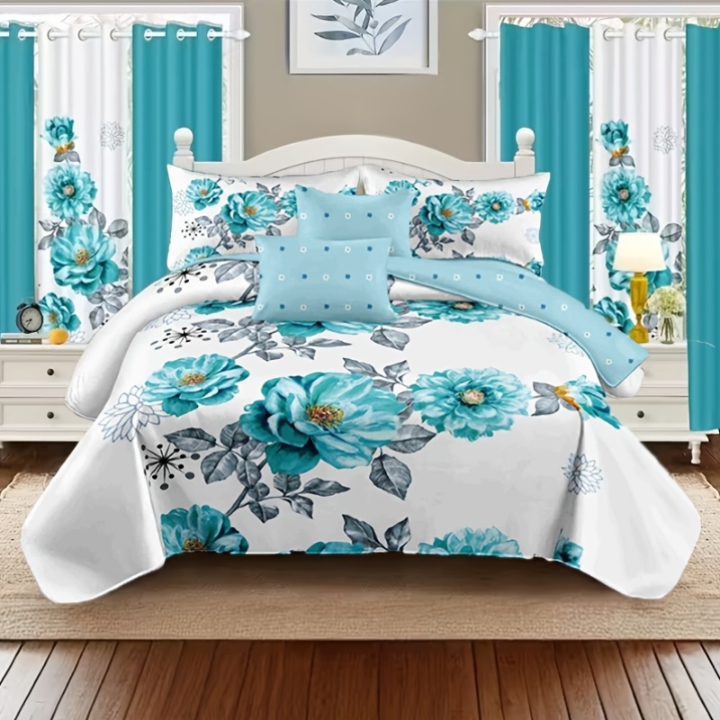 Luxury Bags Pakistan - us2/3pcs Teal Floral Beding Comforter Set